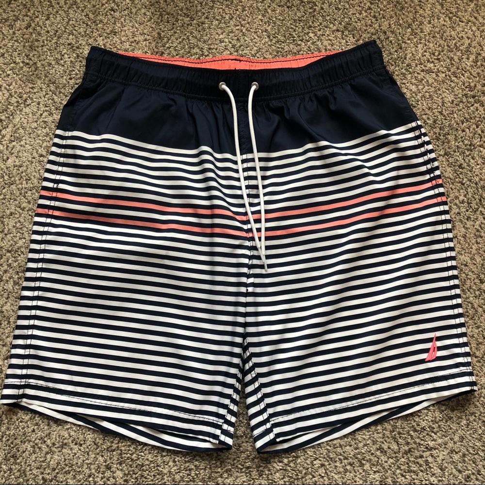 Nautica Striped Mens Swimsuit Trunks